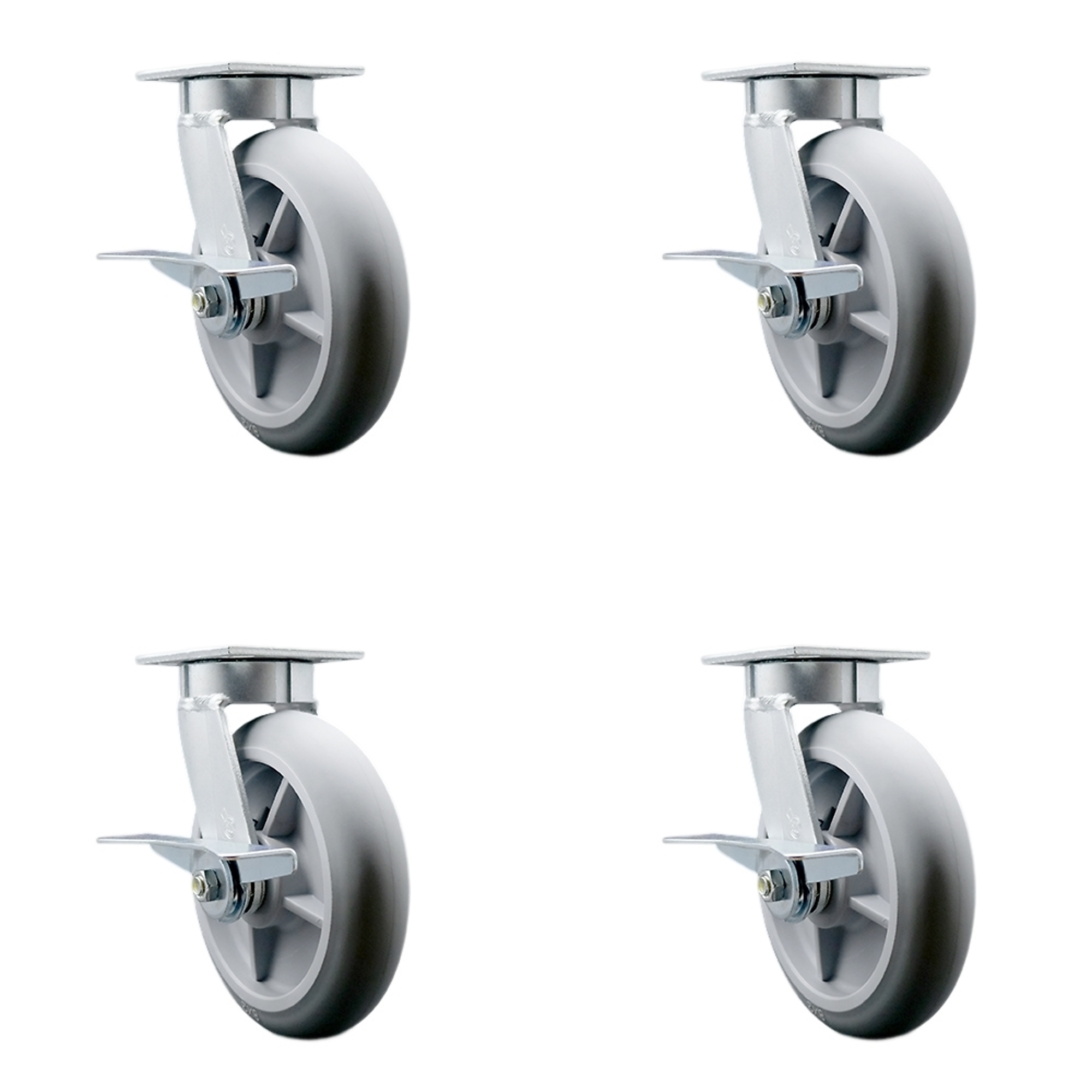 Service Caster, 8in. x 2in. Plate Casters, Wheel Diameter 8 in, Caster Type Swivel, Package (qty.) 4, Model# SCC-KP30S820-TPRRD-SLB-4